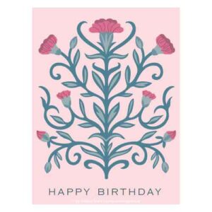 Nelke im symmetrischen Folkart-Stil mit "happy birthday"-Schriftzug